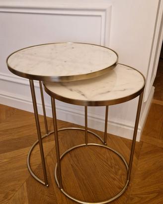 Set tavolini sovrapponibili marmo e metallo tondi