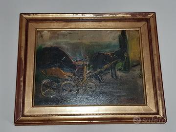 DIPINTO A OLIO D. FIORENTINO – PAESAGGIO CON CARRO