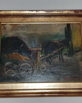 DIPINTO A OLIO D. FIORENTINO – PAESAGGIO CON CARRO