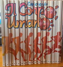 Libri, VHS e atlante "Esplorando il corpo umano".