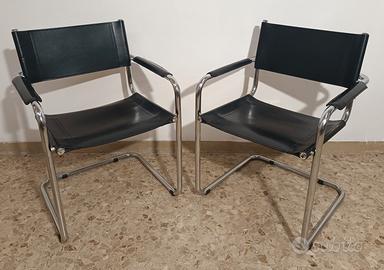 Coppia Sedie "Cantilever" anni 70 acciao cuoio 