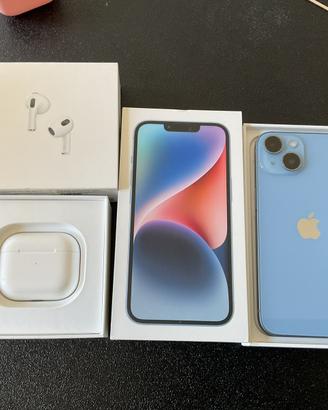 iPhone 14 blu 128 + AirPods 3 gen e accessori