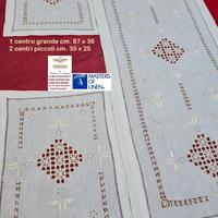 Centri lino ricamo a mano completo 3 pezzi