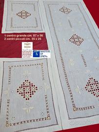 Centri lino ricamo a mano completo 3 pezzi