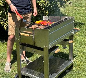 BARBECUE A LEGNA E CARBONELLA IN ACCIAIO INOX