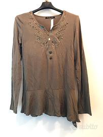 Maglia a tunica in cotone verde militare. Tg.Unic