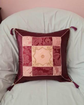 Federa copricuscino artigianale,patchwork seta