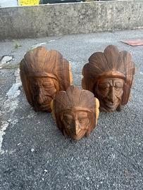 3 Maschere Legno Intagliate Nativi Americani