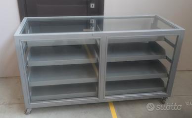 Banco espositore, metallo, vetro rinforzato 160x60