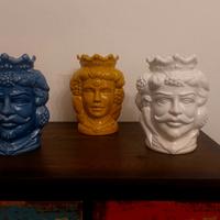 Teste di Moro tris di vasi in ceramica smaltata 