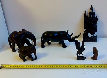 Lotto 5 animali in legno vintage