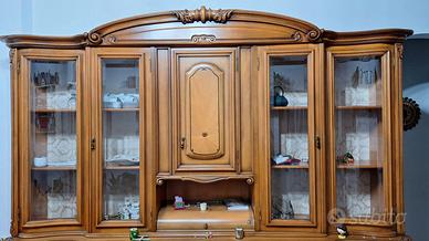 Vetrina solo parte alta in legno vintage e vetro