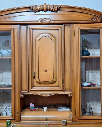 Vetrina solo parte alta in legno vintage e vetro
