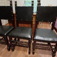 Tavolo d'epoca con 4 sedie seduta in pelle d'epoca