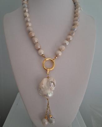 collana di perle naturali e ciondolo di perla scar