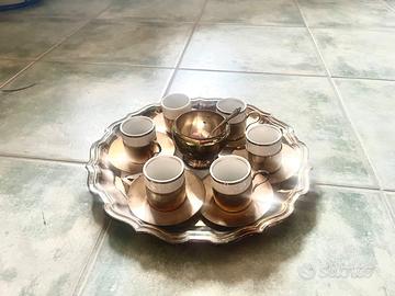 Vassoio argento con set 6 tazzine e zuccheriera