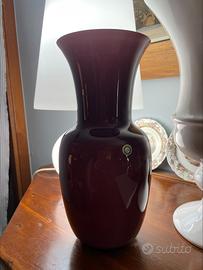 vaso vetro di murano soffiato opalino incamiciato 