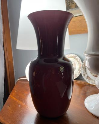 vaso vetro di murano soffiato opalino incamiciato 