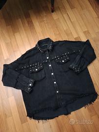 Giacca in Jeans Nero con Borchie Zara Woman