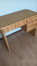 scrivania legno rattan Vintage