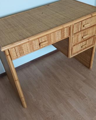scrivania legno rattan Vintage