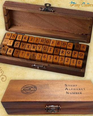 Timbri Legno stile vintage Lettere Numeri Stampini