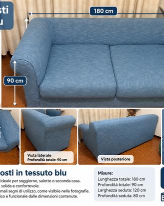 Divano 2 posti blu in tessuto – 180 cm – € 150