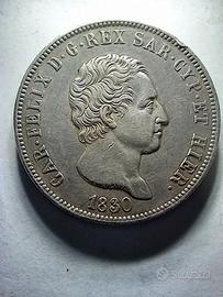 5 LIRE CARLO FELICE 1830 TORINO RARA