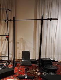 Home Garage Gym, rack, panca, bumper, trazioni 