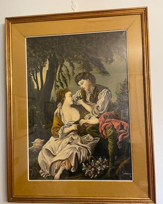 Quadro classico con scena romantica – cornice dora
