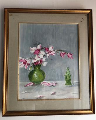 Dipinto Olio su Tela Natura Morta Giapponese 