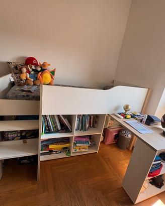 Letto con libreria e scrivania per bambini