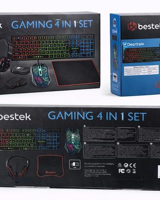Set Gaming 4 in 1 Tastiera Mouse Cuffie Tappetino