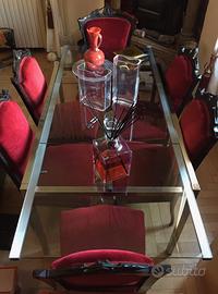 Set 8 sedute in ebano e velluto