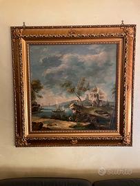 Quadro paesaggio con cornice dorata 110x110 cm
