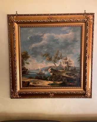 Quadro paesaggio con cornice dorata 110x110 cm
