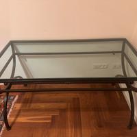 Scrivania/tavolo in ferro e piano in cristallo