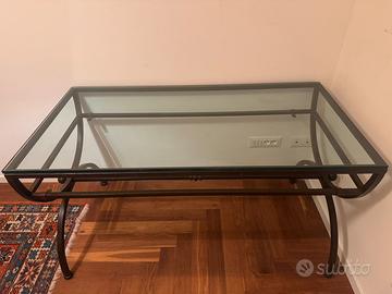 Scrivania/tavolo in ferro e piano in cristallo