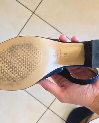 Sandali slingback blu notte in camoscio con tacco