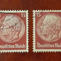 2 Francobolli 1933 Impero Tedesco 15Pfg