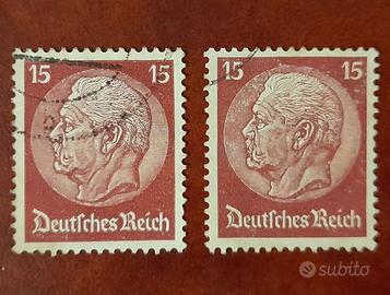 2 Francobolli 1933 Impero Tedesco 15Pfg
