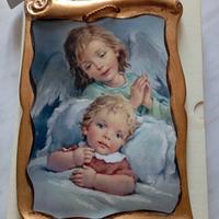 PERGAMENA ANGELO CUSTODE E MAMMA CON BAMBINO.