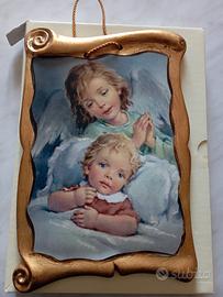 PERGAMENA ANGELO CUSTODE E MAMMA CON BAMBINO.