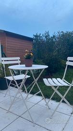 Tavolino+2 sedie pieghevoli esterno metallo bianco