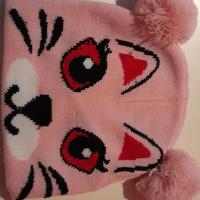 Cappellino lana rosa gatto con pon pon