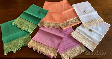 ASCIUGAMANI NUOVI IN LINO ESEGUITI A MANO