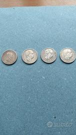 4 Monete d'Argento da 2 Lire Regno d'Italia 