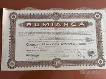 Azione Rumianca - Certificato azionario antico
