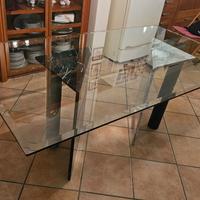 Tavolo cristallo con sostegno in marmo