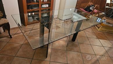 Tavolo cristallo con sostegno in marmo